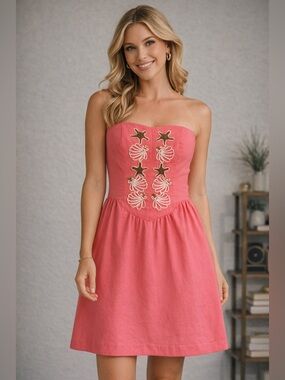 Lilly Pulitzer Mayfield Salmon Pink “Seeing Stars” Dress Starfish Size 8